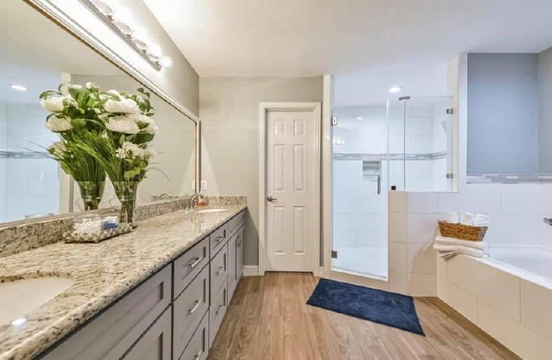 Kitchen countertop detail — granite with white cabinets
