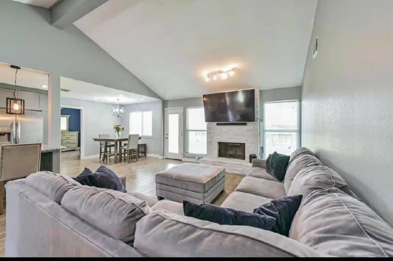 Full home renovation — open living room and kitchen view