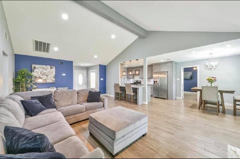 Home entry foyer renovation with open view to living room